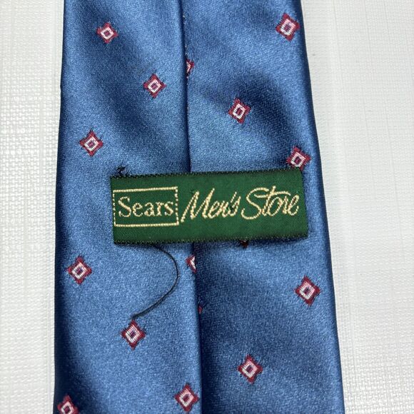 Sears Mens Store Blue Necktie Embroidered Diamond Career Business 90s Vintage - Picture 2 of 3